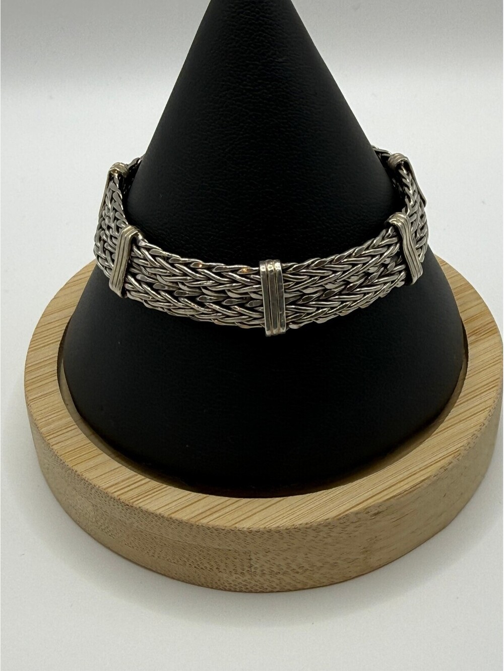 Atasay Kuyumculuk Sterling Silver Woven Wheat Chain Bracelet Gold Accent